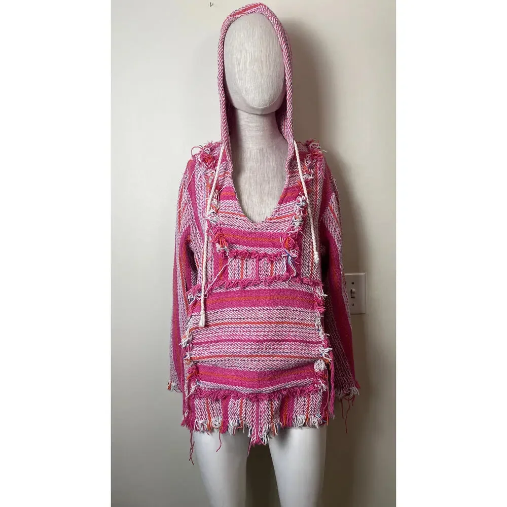 JEN'S PIRATE BOOTY FRINGE BOHO PINK BLANKET HOODIE M/L - Picture 2 of 10